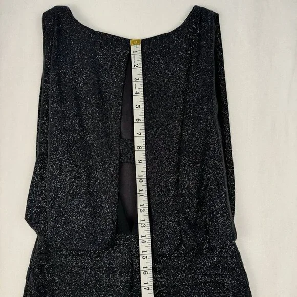 Xscape Sexy Mini Cocktail Dress Charcoal Glitter Cutout Back Bodycon Lined SZ 4 - Picture 8 of 16